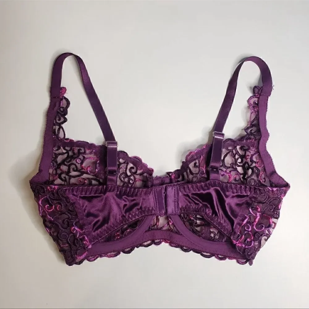 Victoria’s Secret- Purple Embroidered Heart Bra, Size 34B